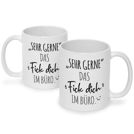 SEO. Bedruckte Tasse mit Spruch Das Fick dich im Büro - Weiß Linkreich