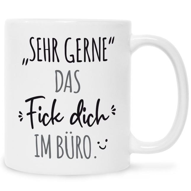 SEO. Bedruckte Tasse mit Spruch Das Fick dich im Büro - Weiß Linkreich