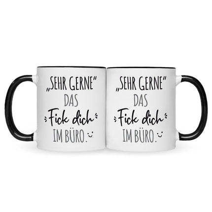 SEO. Bedruckte Tasse mit Spruch Das Fick dich im Büro - Schwarz & Weiß Linkreich