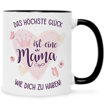 SEO. Bedruckte Tasse mit Spruch Das höchste Glück - Schwarz & Weiß Linkreich
