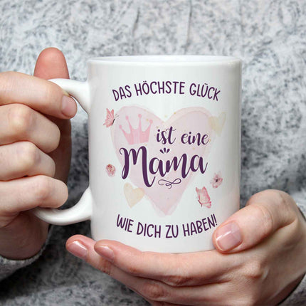 SEO. Bedruckte Tasse mit Spruch Das höchste Glück - Weiß Linkreich