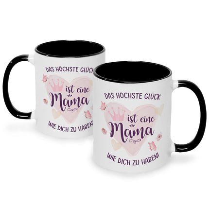 SEO. Bedruckte Tasse mit Spruch Das höchste Glück - Schwarz & Weiß Linkreich