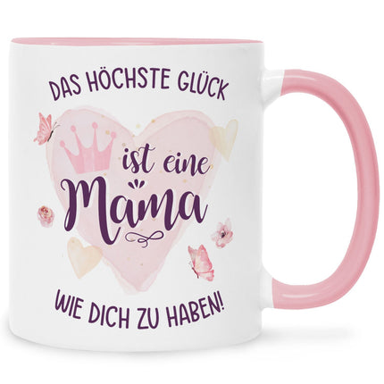 SEO. Bedruckte Tasse mit Spruch Das höchste Glück - Rosa Linkreich