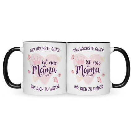 SEO. Bedruckte Tasse mit Spruch Das höchste Glück - Schwarz & Weiß Linkreich