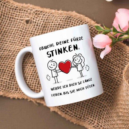 SEO. Bedruckte Tasse mit Spruch - Deine Fürze stinken - Weiß Linkreich