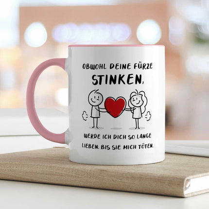 SEO. Bedruckte Tasse mit Spruch - Deine Fürze stinken - Rosa Linkreich
