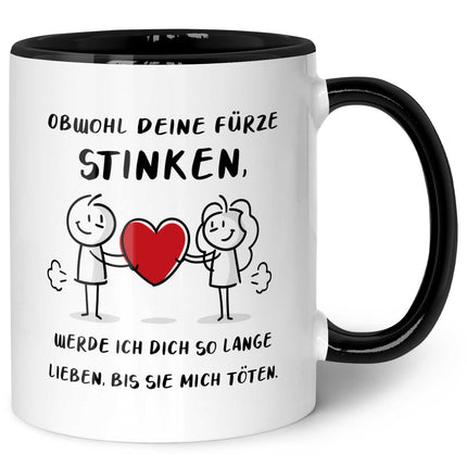 SEO. Bedruckte Tasse mit Spruch - Deine Fürze stinken - Schwarz & Weiß Linkreich