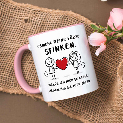 SEO. Bedruckte Tasse mit Spruch - Deine Fürze stinken - Rosa Linkreich