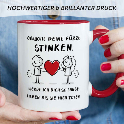 SEO. Bedruckte Tasse mit Spruch - Deine Fürze stinken - Rot Linkreich