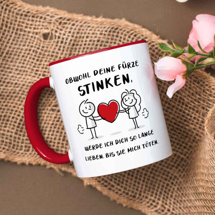 SEO. Bedruckte Tasse mit Spruch - Deine Fürze stinken - Rot Linkreich