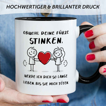 SEO. Bedruckte Tasse mit Spruch - Deine Fürze stinken - Schwarz & Weiß Linkreich