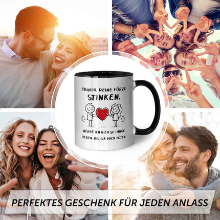 SEO. Bedruckte Tasse mit Spruch - Deine Fürze stinken - Schwarz & Weiß Linkreich