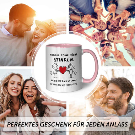 SEO. Bedruckte Tasse mit Spruch - Deine Fürze stinken - Rosa Linkreich
