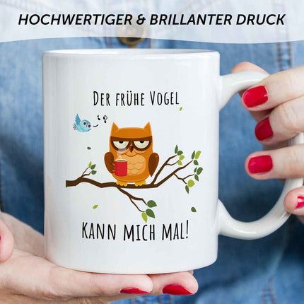 SEO. Bedruckte Tasse mit Spruch Der frühe Vogel kann mich mal! - Weiß Linkreich