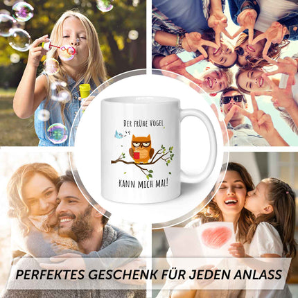 SEO. Bedruckte Tasse mit Spruch Der frühe Vogel kann mich mal! - Weiß Linkreich