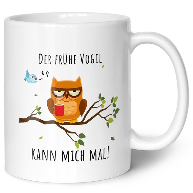 SEO. Bedruckte Tasse mit Spruch Der frühe Vogel kann mich mal! - Weiß Linkreich