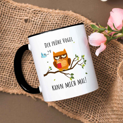 SEO. Bedruckte Tasse mit Spruch Der frühe Vogel kann mich mal! - Schwarz & Weiß Linkreich