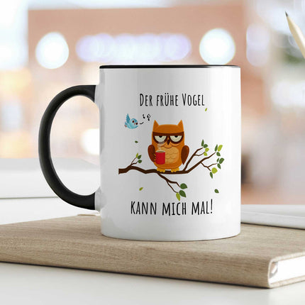 SEO. Bedruckte Tasse mit Spruch Der frühe Vogel kann mich mal! - Weiß Linkreich