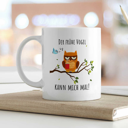 SEO. Bedruckte Tasse mit Spruch Der frühe Vogel kann mich mal! - Weiß Linkreich