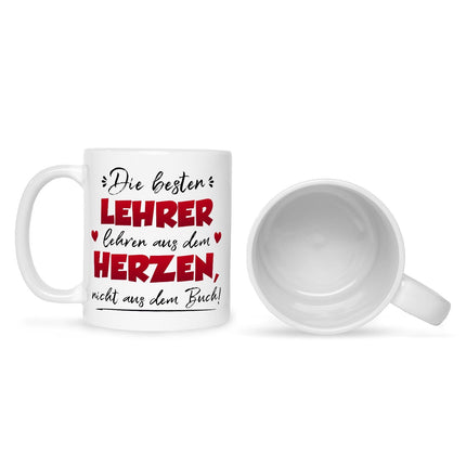 SEO. Bedruckte Tasse mit Spruch Die besten Lehrer lehren aus dem Herzen - Weiß Linkreich