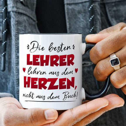 SEO. Bedruckte Tasse mit Spruch Die besten Lehrer lehren aus dem Herzen - Weiß Linkreich