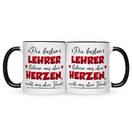 SEO. Bedruckte Tasse mit Spruch Die besten Lehrer lehren aus dem Herzen - Schwarz & Weiß Linkreich