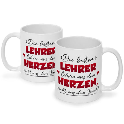 SEO. Bedruckte Tasse mit Spruch Die besten Lehrer lehren aus dem Herzen - Weiß Linkreich
