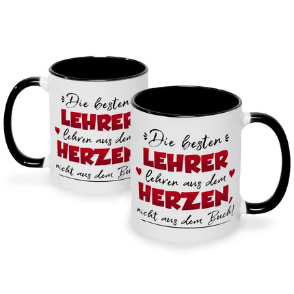 SEO. Bedruckte Tasse mit Spruch Die besten Lehrer lehren aus dem Herzen - Schwarz & Weiß Linkreich