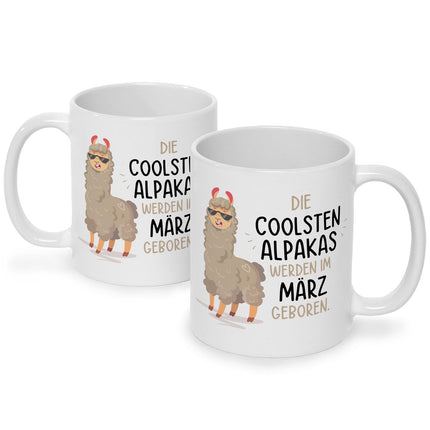 SEO. Bedruckte Tasse mit Spruch Die coolsten Alpakas - Weiß Linkreich