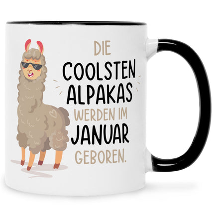 SEO. Bedruckte Tasse mit Spruch Die coolsten Alpakas - Schwarz & Weiß Linkreich