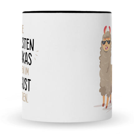 SEO. Bedruckte Tasse mit Spruch Die coolsten Alpakas - Schwarz & Weiß Linkreich