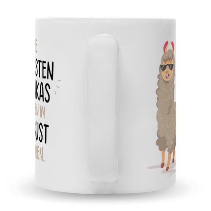 SEO. Bedruckte Tasse mit Spruch Die coolsten Alpakas - Weiß Linkreich