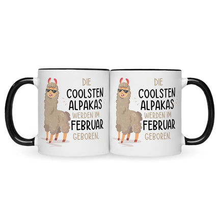 SEO. Bedruckte Tasse mit Spruch Die coolsten Alpakas - Schwarz & Weiß Linkreich