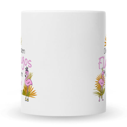 SEO. Bedruckte Tasse mit Spruch Die schönsten Flamingos - Schwarz & Weiß Linkreich