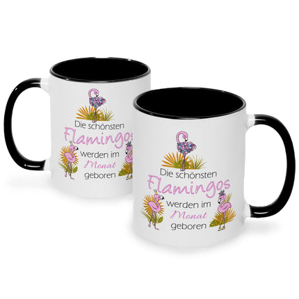 SEO. Bedruckte Tasse mit Spruch Die schönsten Flamingos - Schwarz & Weiß Linkreich