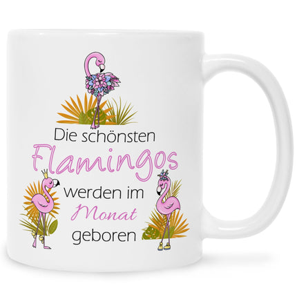 SEO. Bedruckte Tasse mit Spruch Die schönsten Flamingos - Schwarz & Weiß Linkreich