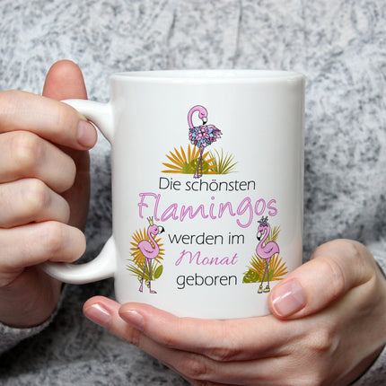 SEO. Bedruckte Tasse mit Spruch Die schönsten Flamingos - Weiß Linkreich