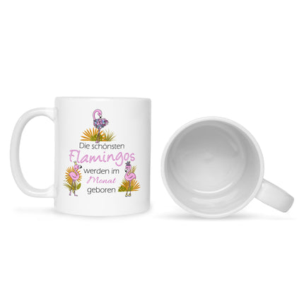 SEO. Bedruckte Tasse mit Spruch Die schönsten Flamingos - Schwarz & Weiß Linkreich