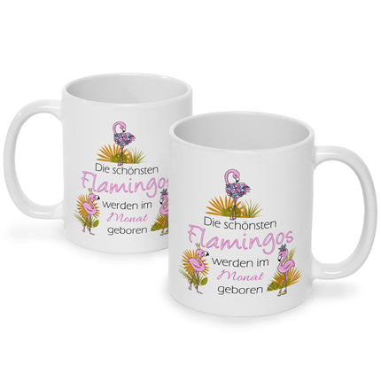 SEO. Bedruckte Tasse mit Spruch Die schönsten Flamingos - Schwarz & Weiß Linkreich