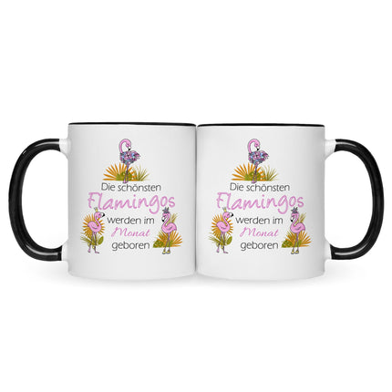 SEO. Bedruckte Tasse mit Spruch Die schönsten Flamingos - Schwarz & Weiß Linkreich