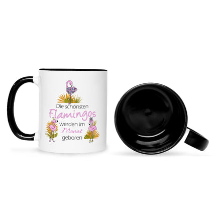 SEO. Bedruckte Tasse mit Spruch Die schönsten Flamingos - Schwarz & Weiß Linkreich