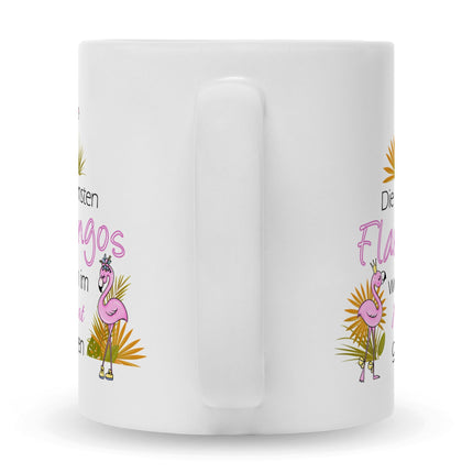 SEO. Bedruckte Tasse mit Spruch Die schönsten Flamingos - Schwarz & Weiß Linkreich