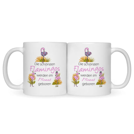 SEO. Bedruckte Tasse mit Spruch Die schönsten Flamingos - Schwarz & Weiß Linkreich