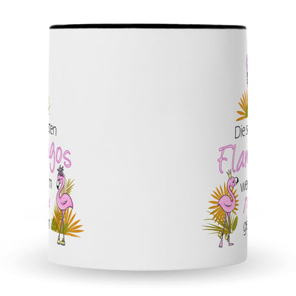 SEO. Bedruckte Tasse mit Spruch Die schönsten Flamingos - Schwarz & Weiß Linkreich