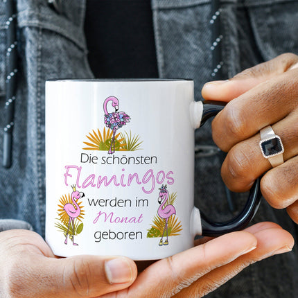 SEO. Bedruckte Tasse mit Spruch Die schönsten Flamingos - Schwarz & Weiß Linkreich