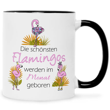 SEO. Bedruckte Tasse mit Spruch Die schönsten Flamingos - Schwarz & Weiß Linkreich
