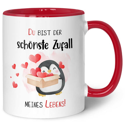 SEO. Bedruckte Tasse mit Spruch - Du bist der schönste Zufall meines Lebens - Rot Linkreich