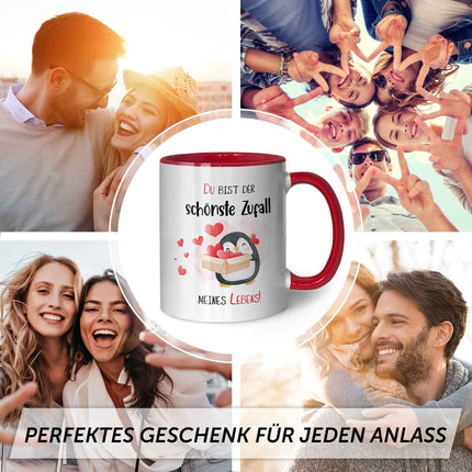 SEO. Bedruckte Tasse mit Spruch - Du bist der schönste Zufall meines Lebens - Rot Linkreich