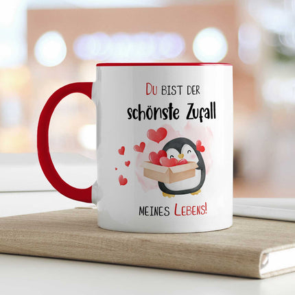 SEO. Bedruckte Tasse mit Spruch - Du bist der schönste Zufall meines Lebens - Rot Linkreich