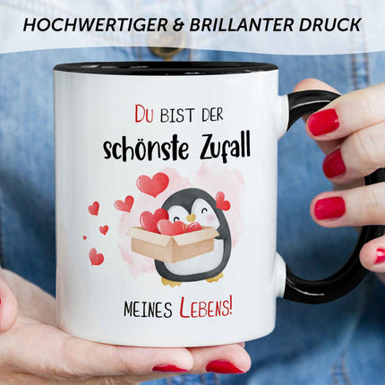 SEO. Bedruckte Tasse mit Spruch - Du bist der schönste Zufall meines Lebens - Schwarz & Weiß Linkreich